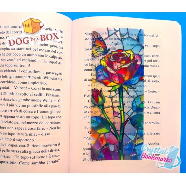 Marque-page Rose n.6 - Marque-page transparent fait main | Effet vitrail, cristal | marque-page fleurs