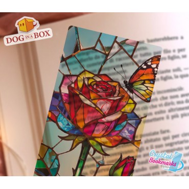 Marque-page Rose n.6 - Marque-page transparent fait main | Effet vitrail, cristal | marque-page fleurs