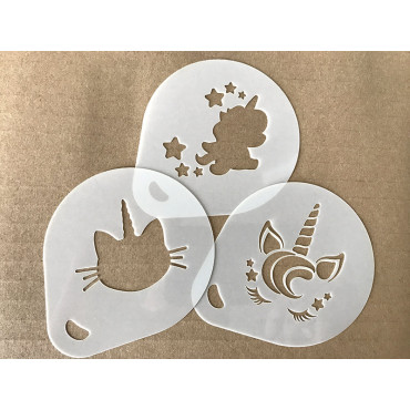 Unicorn stencils n.1 (set of 3) Cappuccino and Coffee cocoa powder decor stencil - Face Painting stencils