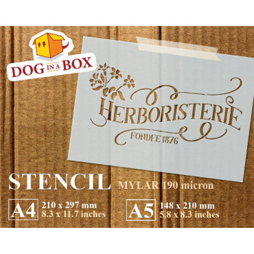 Herboristerie stencil - Vintage shop stencil to paint on walls, wood and fabrics. Reusable DIY stencil for wood signs.