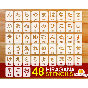 Hiragana stencil cards - 48 individual japanese ideograms stencils for wood, walls and fabrics