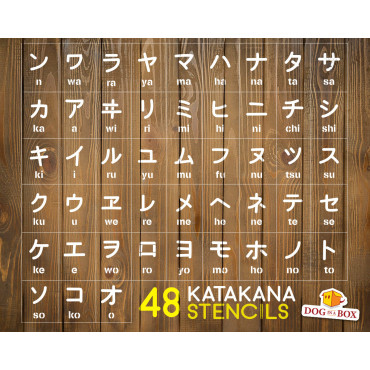 Katakana stencil cards - 48 individual japanese ideograms stencils for wood, walls and fabrics