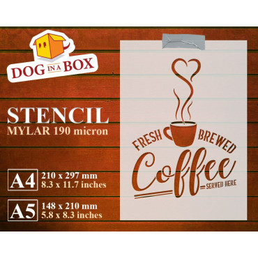 Coffe stencil n.1, fresh brewed coffee, bar stencil, home decor stencil, stencil for painting, reusable stencil, cafe stencil