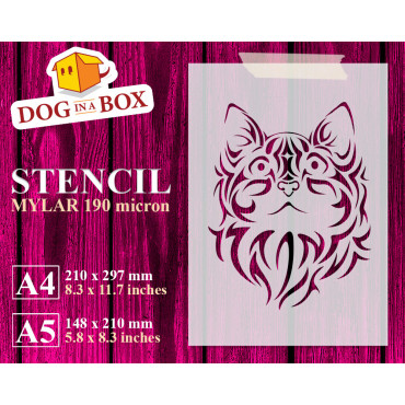Tribal Cat stencil n.1 - Reusable cat stencil for wall decoration and wood signs