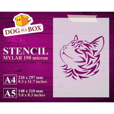 Tribal Cat stencil n.2 - Reusable cat stencil for wall decoration and wood signs