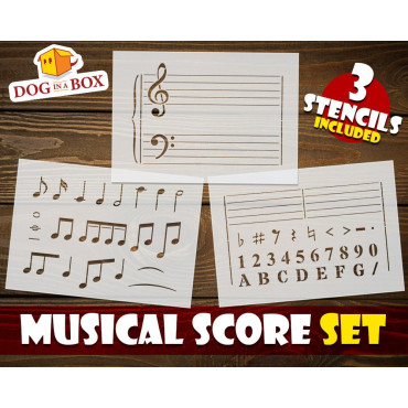 Musical score stencil SET of 3 - Reusable modular music stencil for wall decoration, wall painting, wood signs and house decor