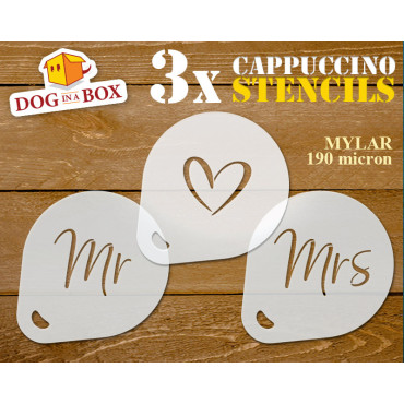 Mr & Mrs stencils (set of 3) Cookie and Cappuccino cocoa powder wedding decor stencil