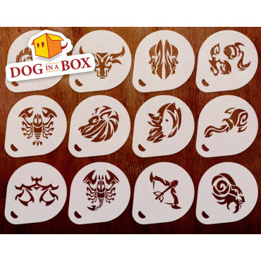 Zodiac Signs stencils n.3 (set of 12) - Cookie and Cappuccino cocoa powder horoscope stencils