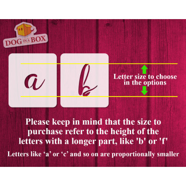 Alphabet stencils font n.13 - Lowercase wedding font stencil for wood signs and walls. Individual calligraphic letters stencils