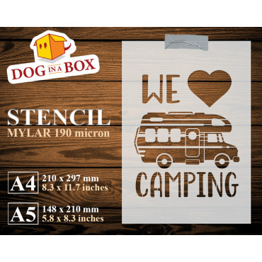 We Love Camping stencil n.1 - Reusable Camper stencil for wood signs, walls or fabrics.