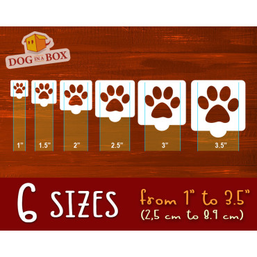 Dog Paw prints stencils - Set of 6 different sizes. Reusable pawprint stencils from 1" to 3.5".