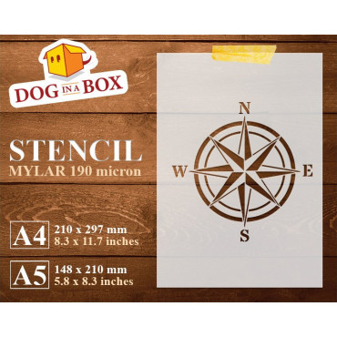 Compass stencil n.1 - Wind Rose stencil for wall painting, wood sings, fabrics decor. Reusable and durable.