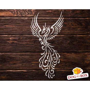 Phoenix stencil n.4 - Pochoir réutilisable oiseau de feu pour panneaux en bois, décoration murale ou tissus.