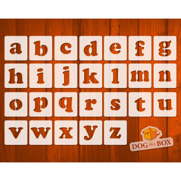 Alphabet stencils font n.16 - Lowercase. Individual letters A to Z, single letter stencils