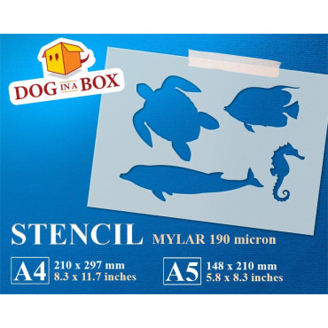 Sea life animals stencil n.2 - Reusable stencil for wood signs or walls with dolphin, turtle, fish and seahorse