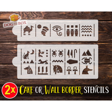 Hieroglyphs cake or wall borders stencils n.1 - Set of 2 reusable stencils to decorate cakes or walls.