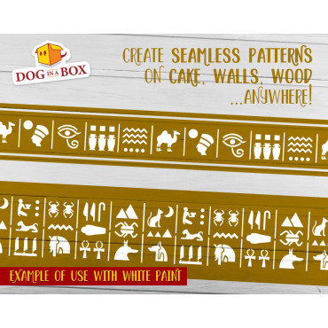 Hieroglyphs cake or wall borders stencils n.1 - Set of 2 reusable stencils to decorate cakes or walls.