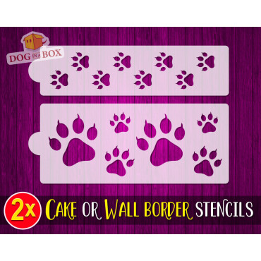 Cat pawprints cake or wall borders stencils n.1 - Set of 2 reusable stencils to decorate cakes or walls.