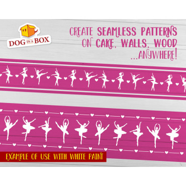 Ballerina cake or wall borders stencils n.1 - Set of 2 reusable stencils to decorate cakes or walls.