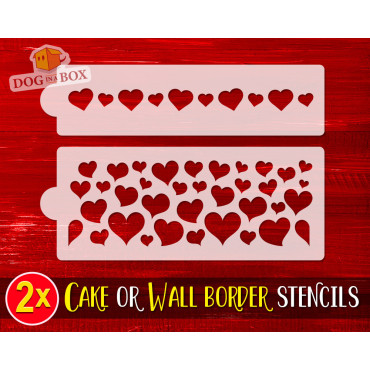 Hearts cake or wall borders stencils n.1 - Set of 2 reusable stencils to decorate cakes or walls.
