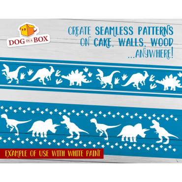 Dinosaurs cake or wall borders stencils n.1 - Set of 2 reusable stencils to decorate cakes or walls.