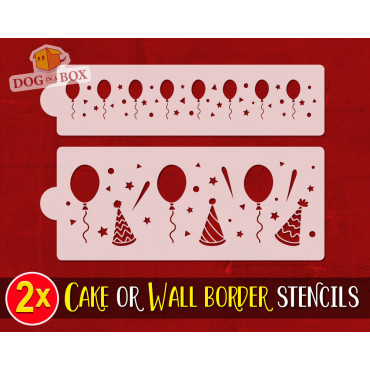 Birthday cake or wall borders stencils n.1 - Set of 2 reusable stencils to decorate cakes or walls.