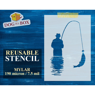 Fishing stencil n.3 - Reusable fisherman stencil for wood signs, walls or fabrics.