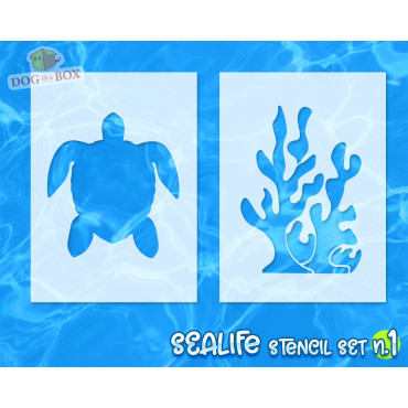 Stencil pesci e fondale marino n.1 - Set di 6 stencil riutilizzabili per parete, tessuto o legno