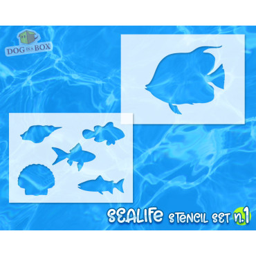 Sealife-Schablonen Set Nr. 1 - 6 verschiedene Meeresschablonen. Wiederverwendbare Fischschablone für Dekor