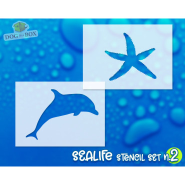Stencil pesci e fondale marino n.2 - Set di 6 stencil riutilizzabili per parete, tessuto o legno