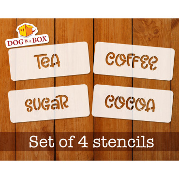 Tea, Coffee, Sugar, Cocoa stencils SET of 4 - Reusable stencils for jar decor - Design n.1