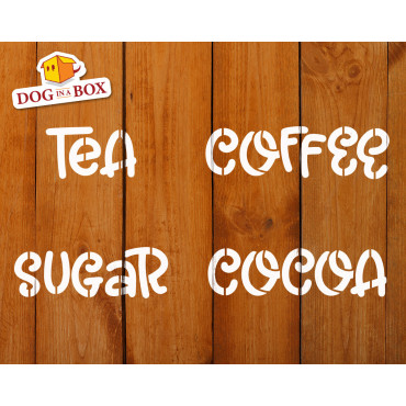 Tea, Coffee, Sugar, Cocoa stencils SET of 4 - Reusable stencils for jar decor - Design n.1