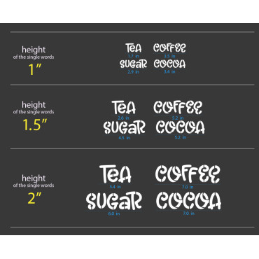 Stencil Tea Sugar Coffee Cocoa (Tè, Zucchero, Caffè, Cacao) per barattoli o parete. Design n.1