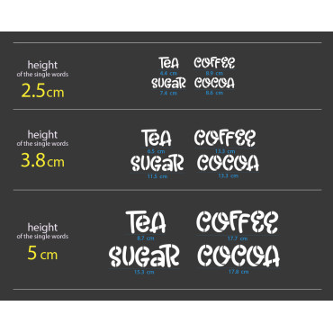 Tee, Kaffee, Zucker, Kakao Schablonen 4er-Set - Wiederverwendbare Schablonen für Glasdekor - Design n.1