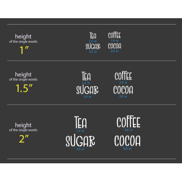 Stencil Tea Sugar Coffee Cocoa (Tè, Zucchero, Caffè, Cacao) per barattoli o parete. Design n.2