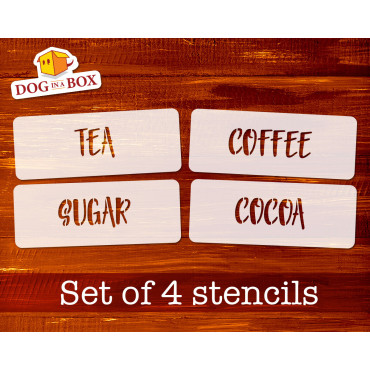 Tea, Coffee, Sugar, Cocoa stencils SET of 4 - Reusable stencils for jar decor - Design n.3