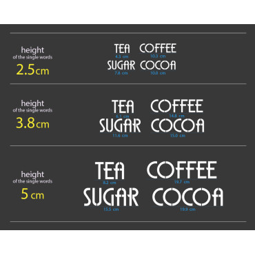 Tee, Kaffee, Zucker, Kakao Schablonen 4er-Set - Wiederverwendbare Schablonen für Glasdekor - Design n.4