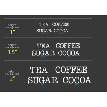 Tea, Coffee, Sugar, Cocoa stencils SET of 4 - Reusable stencils for jar decor - Design n.5