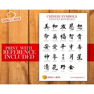 Pochoirs de symboles chinois - 24 cartes individuelles, pochoirs chinois