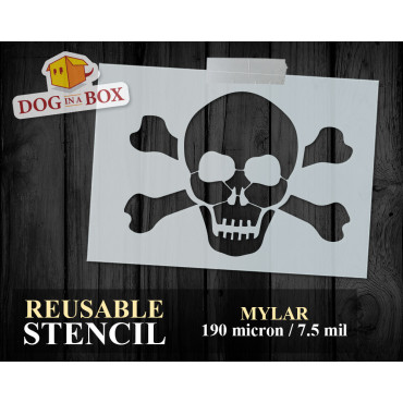 Skull and Bones stencil n.3 - Pirate stencil to paint on walls, wood and fabrics. Reusable DIY stencil for wood signs.
