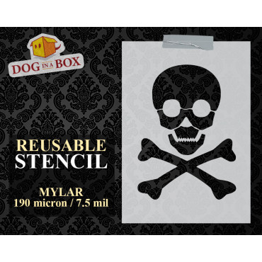 Skull and Bones stencil n.4 - Pirate stencil to paint on walls, wood and fabrics. Reusable DIY stencil for wood signs.