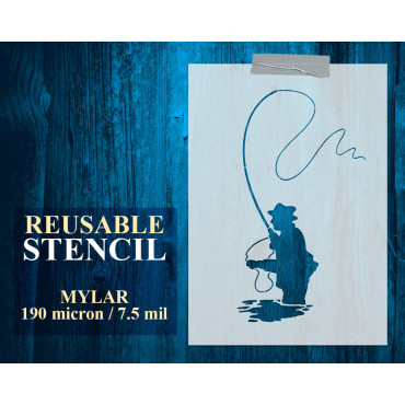 Fishing stencil n.4 - Reusable fisherman stencil for wood signs, walls or fabrics.