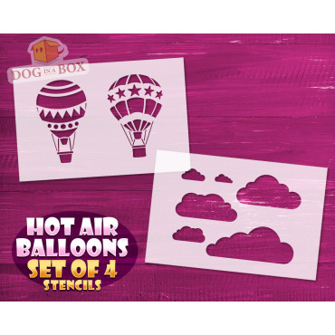 Hot air balloons SET of 4 stencils n.2 - Reusable stencil for nursery, wall decor, wood signs