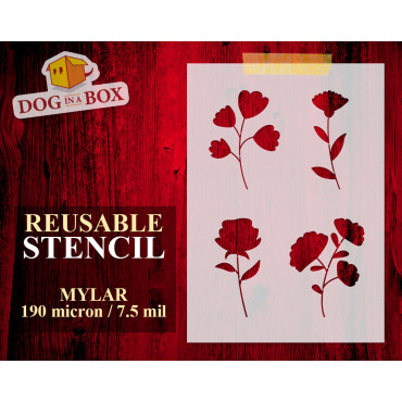 Flowers stencil set n.3 - Reusable stencil with many flowers in various size, perfect for painting