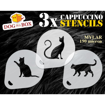 Cats stencils n.3, set of 3 cappuccino stencils, cake stencil, cat stencil, cats, cookie stencils, tattoo stencil, face painting
