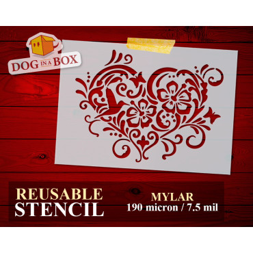 Vintage heart stencil - Reusable love stencil for wood signs, invitations, wedding cake decor