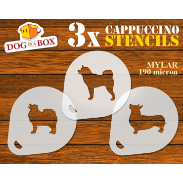 Dogs stencils n.4 (set of 3) Cappuccino and Coffee cocoa powder decor stencil - Face Painting stencils