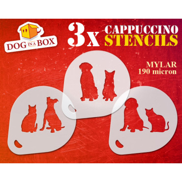 Cats & Dogs stencils n.1 (set of 3) Cappuccino and Coffee cocoa powder decor stencil - Face Painting
