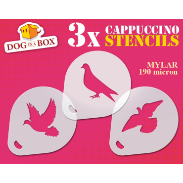 Doves stencil n.1 (set of 3) Cappuccino and Coffee cocoa powder decor stencil - Face Painting stencils