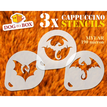 Dragon stencils n.2 (set of 3) Cappuccino and Coffee cocoa powder decor stencil - Face Painting stencils